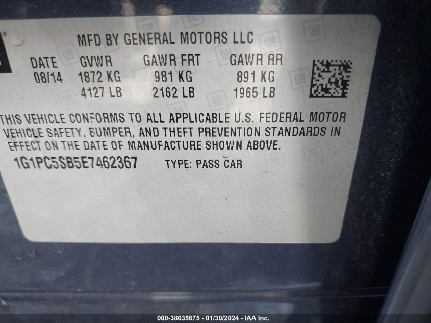 2014 CHEVROLET CRUZE 1LT AUTO - 1G1PC5SB5E7462367