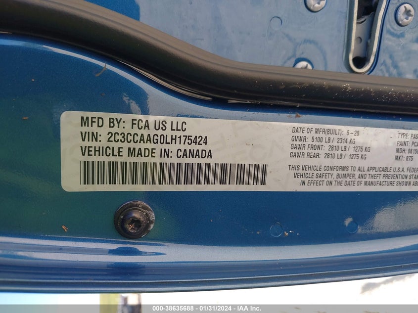VIN 2C3CCAAG0LH175424 2020 CHRYSLER 300 TOURING