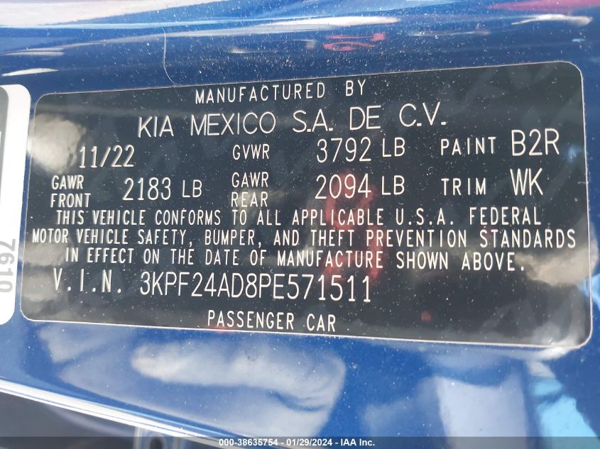 2023 KIA FORTE LXS - 3KPF24AD8PE571511