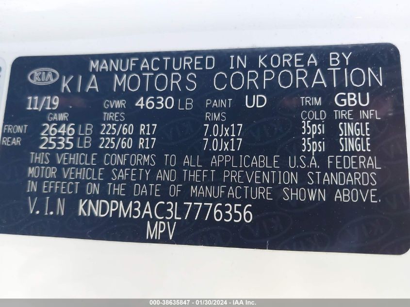 2020 KIA SPORTAGE LX - KNDPM3AC3L7776356