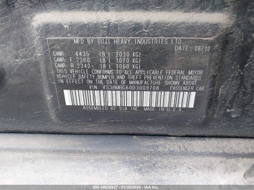 2013 SUBARU LEGACY 2.5I PREMIUM - 4S3BMBG60D3009708