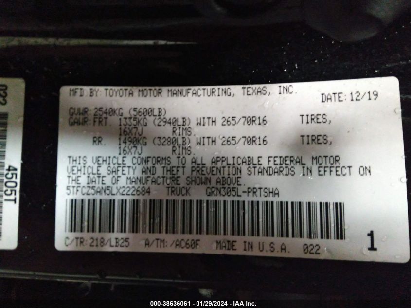 2020 TOYOTA TACOMA TRD PRO - 5TFCZ5AN5LX222684