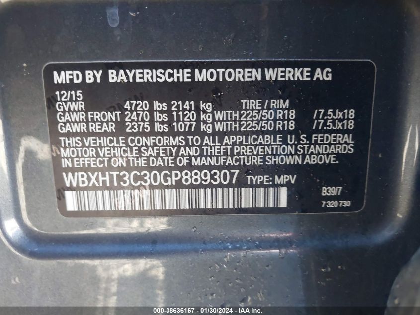 2016 BMW X1 XDRIVE28I - WBXHT3C30GP889307