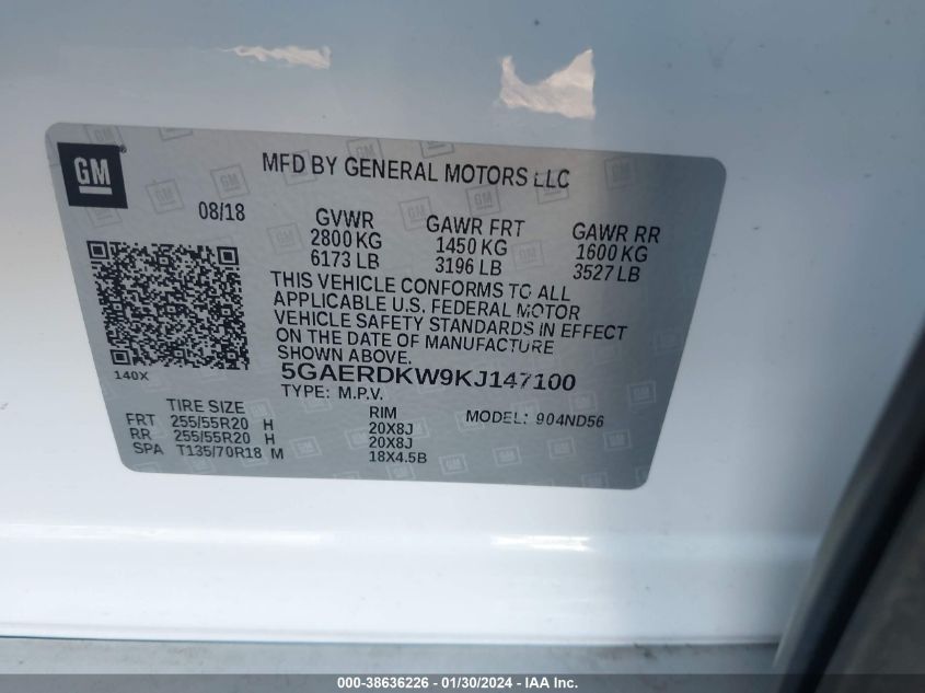 2019 BUICK ENCLAVE FWD AVENIR - 5GAERDKW9KJ147100
