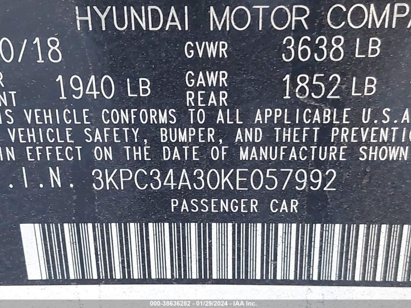 2019 HYUNDAI ACCENT LIMITED - 3KPC34A30KE057992