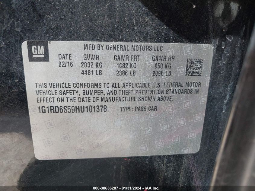 2017 CHEVROLET VOLT PREMIER - 1G1RD6S59HU101378