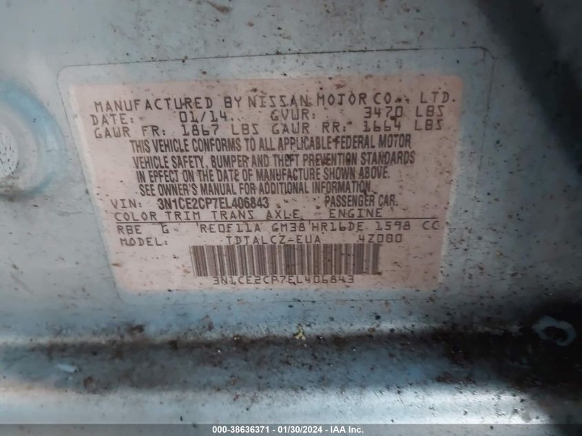 2014 NISSAN VERSA NOTE S/S PLUS/SV/SL - 3N1CE2CP7EL406843