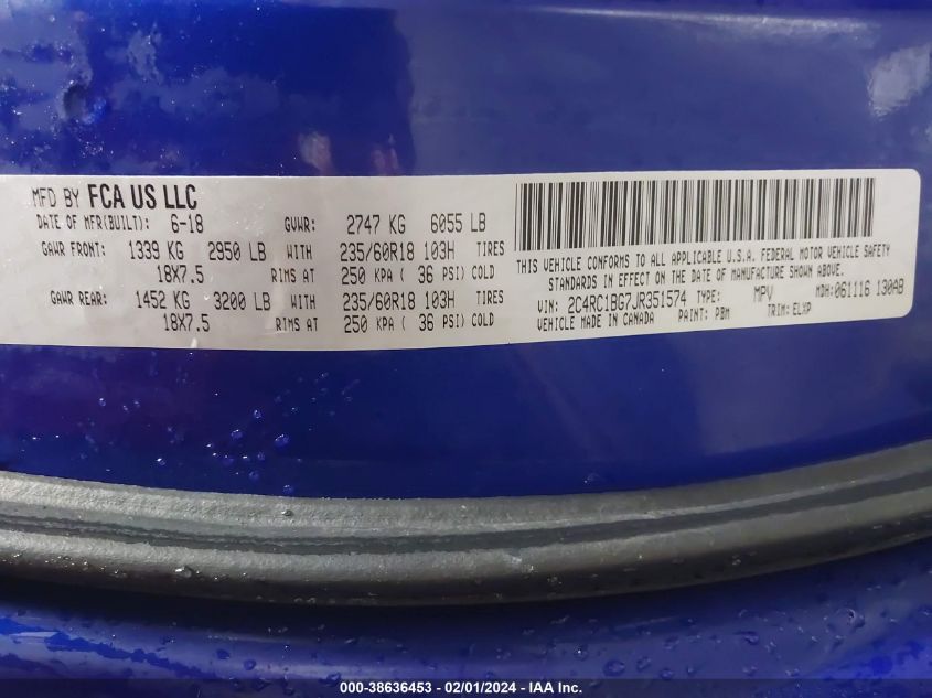 2018 CHRYSLER PACIFICA TOURING L - 2C4RC1BG7JR351574