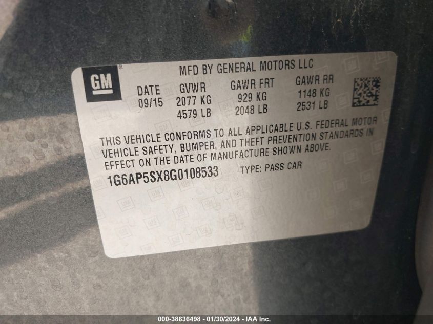 2016 CADILLAC CTS STANDARD - 1G6AP5SX8G0108533