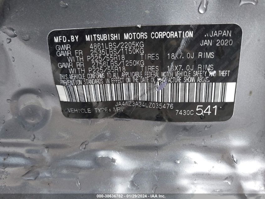 2020 MITSUBISHI OUTLANDER ES 2.4 S-AWC/LE 2.4 S-AWC/SE 2.4 S-AWC/SEL 2.4 S-AWC/SP 2.4 S-AWC - JA4AZ3A34LZ035476