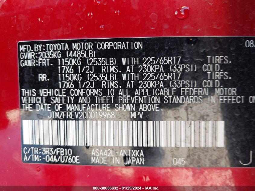 2013 TOYOTA RAV4 LE - JTMZFREV2DD019968