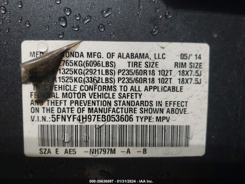 2014 HONDA PILOT TOURING - 5FNYF4H97EB053606