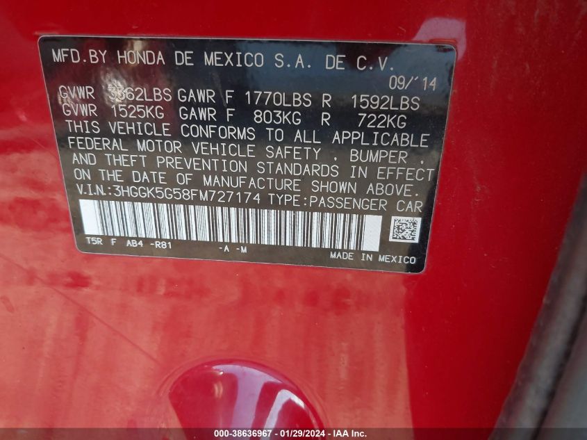 2015 HONDA FIT LX - 3HGGK5G58FM727174
