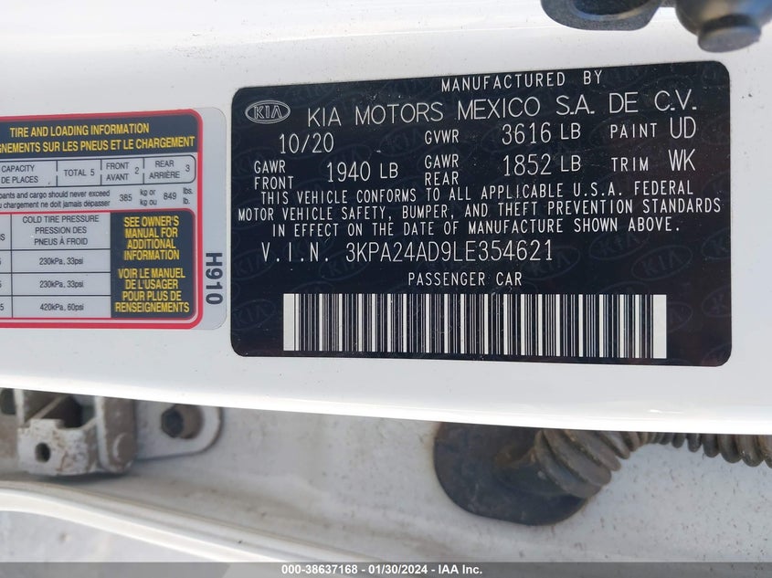 VIN 3KPA24AD9LE354621 2020 KIA RIO LX/S