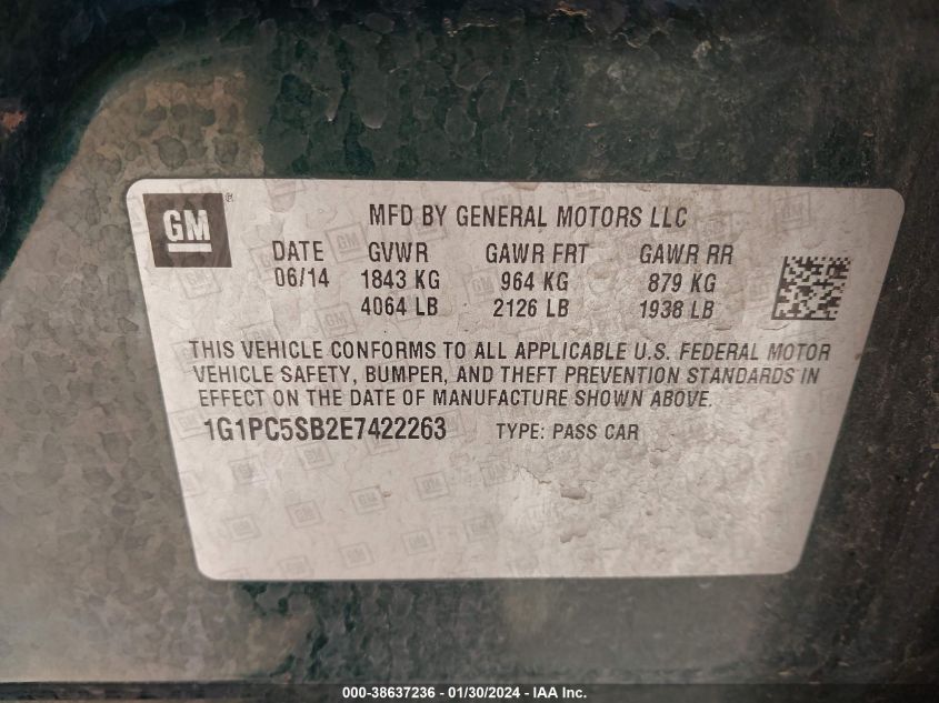 2014 CHEVROLET CRUZE LT - 1G1PC5SB2E7422263