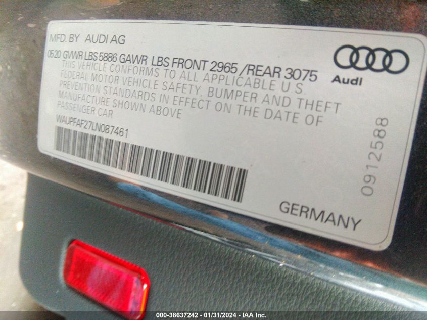 2020 AUDI S7 SPORTBACK PREMIUM PLUS TFSI QUATTRO TIPTRONIC - WAUPFAF27LN087461