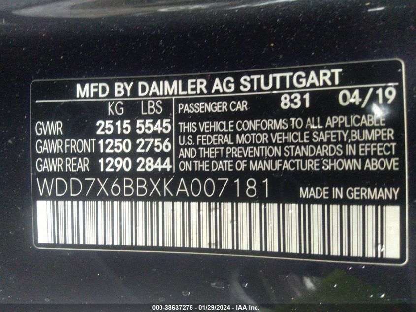 2019 MERCEDES-BENZ AMG GT 53 4-DOOR COUPE WDD7X6BBXKA007181