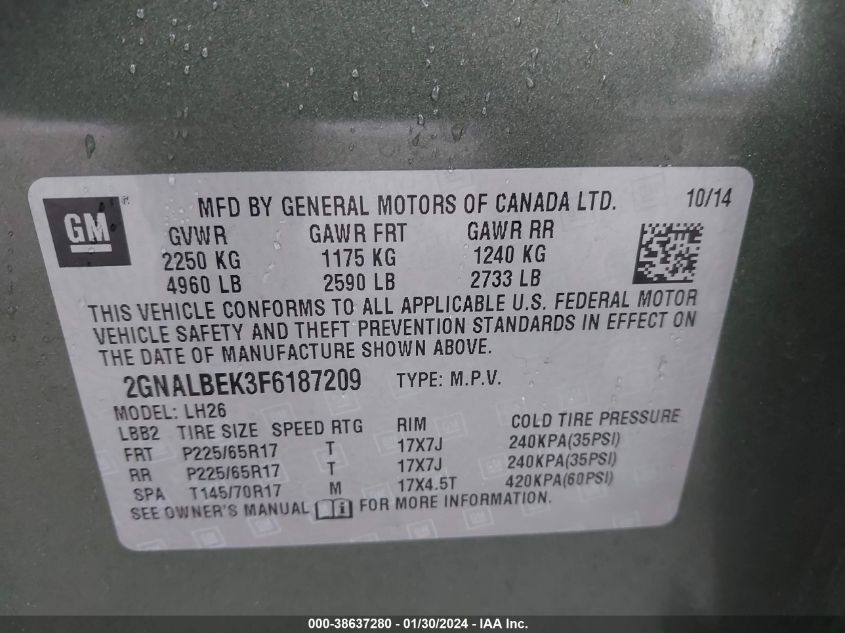 2015 CHEVROLET EQUINOX 1LT - 2GNALBEK3F6187209