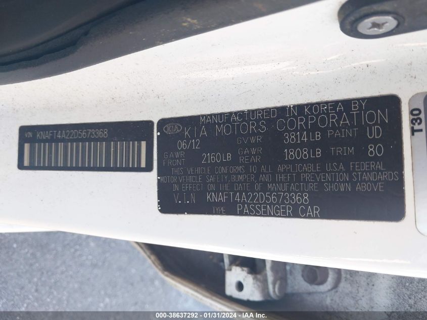 2013 KIA FORTE LX - KNAFT4A22D5673368