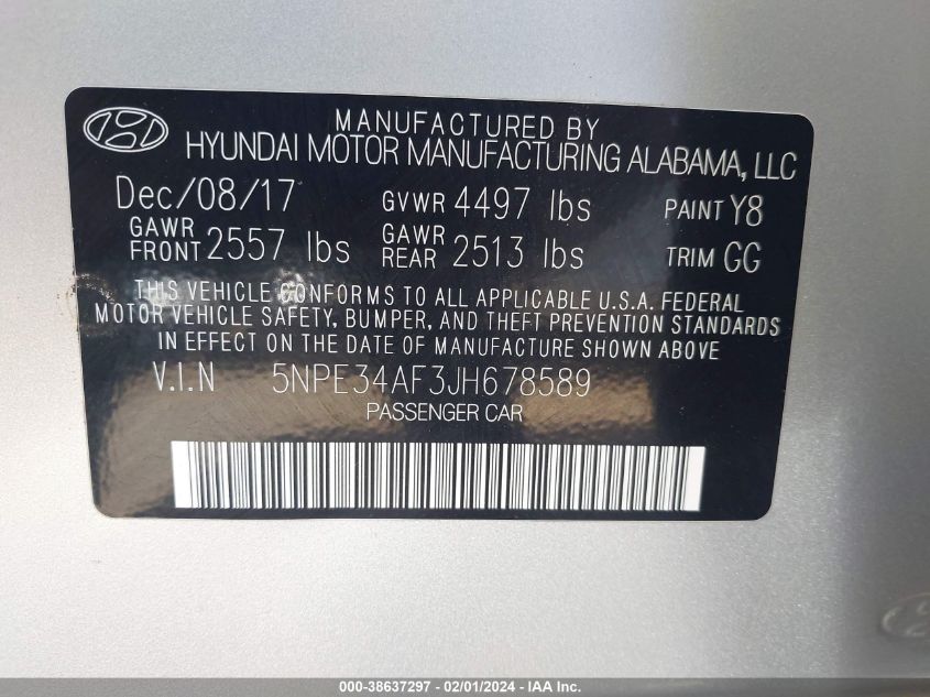 2018 HYUNDAI SONATA LIMITED - 5NPE34AF3JH678589