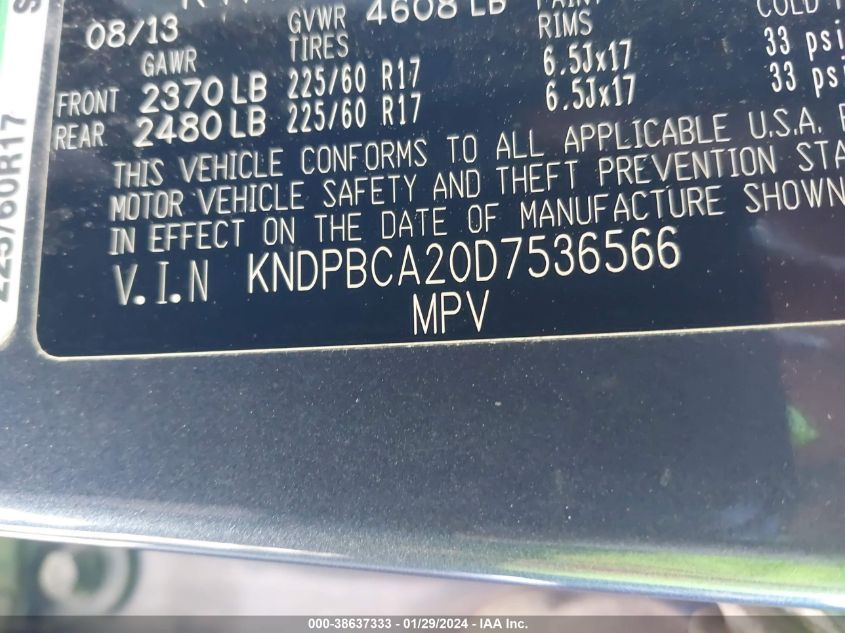 2013 KIA SPORTAGE LX - KNDPBCA20D7536566