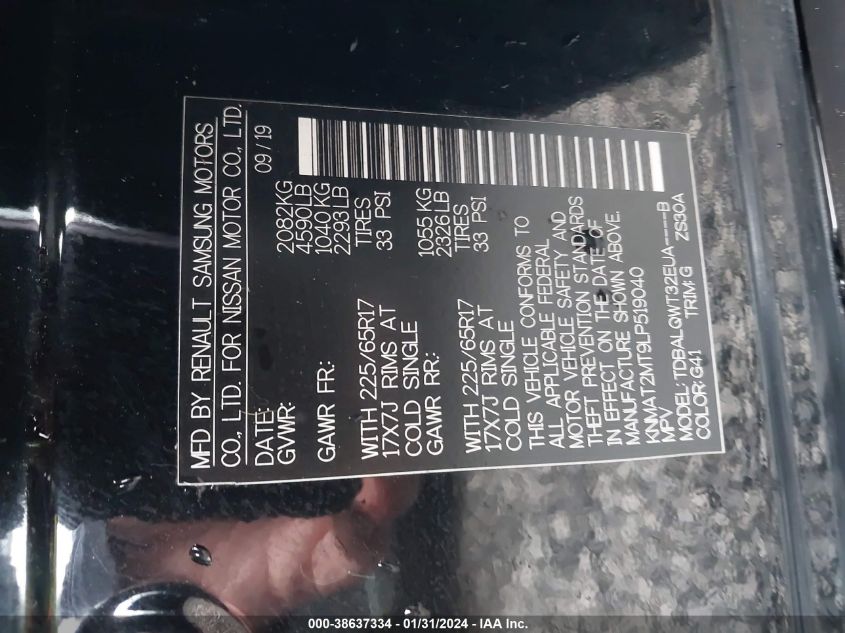 2020 NISSAN ROGUE SV FWD - KNMAT2MT9LP519040