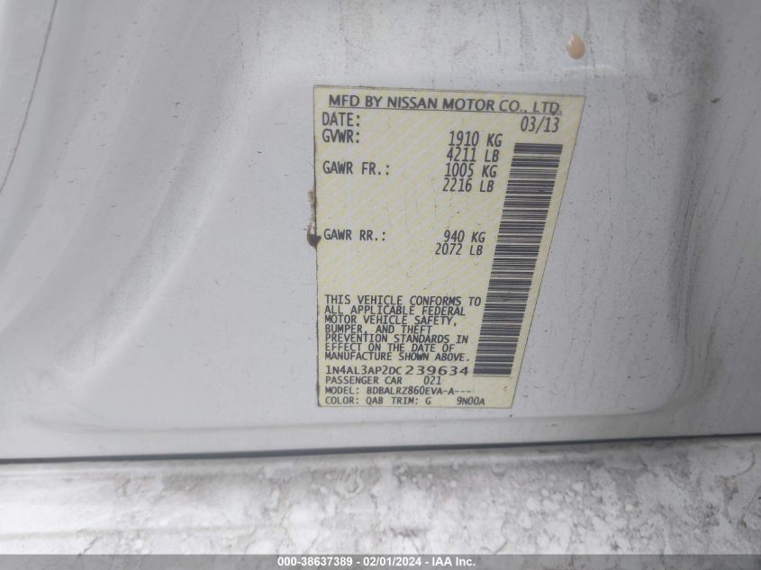 2013 NISSAN ALTIMA 2.5/S/SV/SL - 1N4AL3AP2DC239634