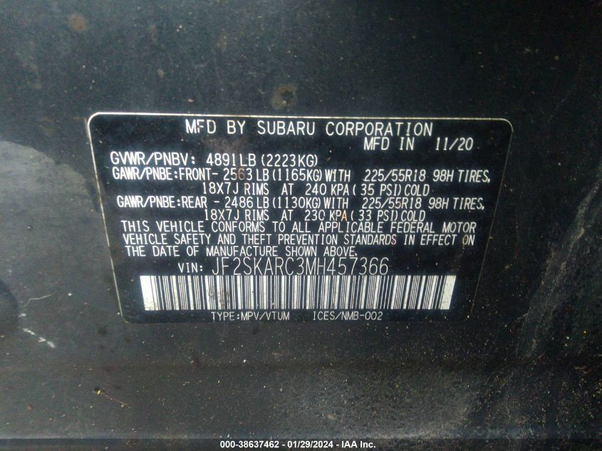 2021 SUBARU FORESTER SPORT - JF2SKARC3MH457366