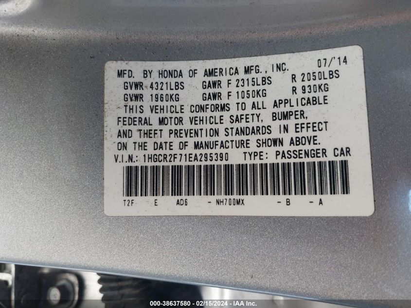 2014 HONDA ACCORD EX - 1HGCR2F71EA295390