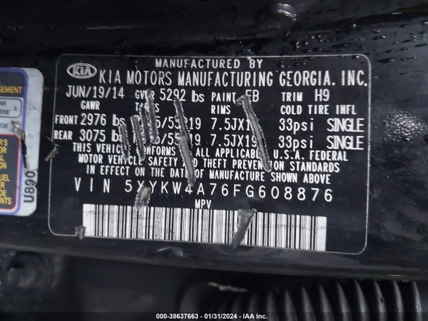 2015 KIA SORENTO SX/SX LIMITED - 5XYKW4A76FG608876