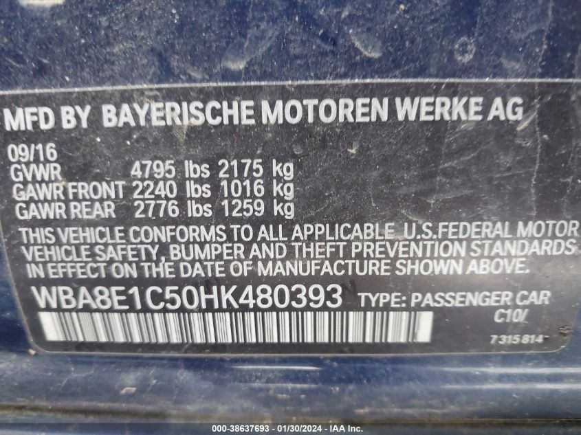 2017 BMW 330E - WBA8E1C50HK480393