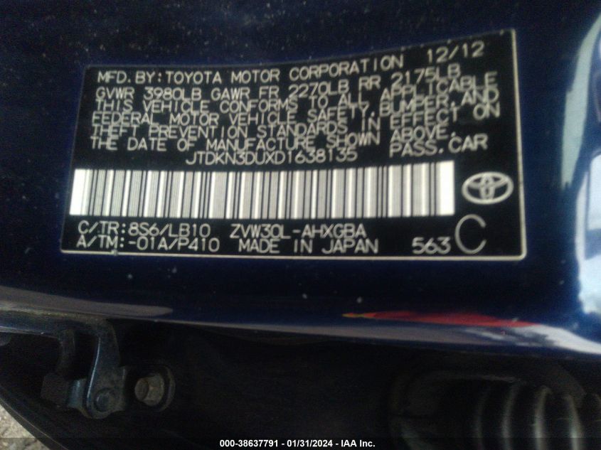 2013 TOYOTA PRIUS - JTDKN3DUXD1638135