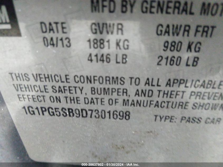 2013 CHEVROLET CRUZE LTZ - 1G1PG5SB9D7301698