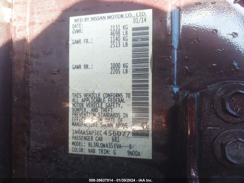2014 NISSAN MAXIMA 3.5 S/3.5 SV - 1N4AA5AP3EC456077