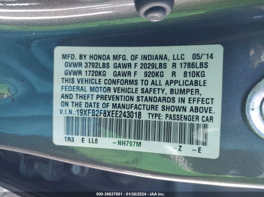 2014 HONDA CIVIC EX - 19XFB2F8XEE243018