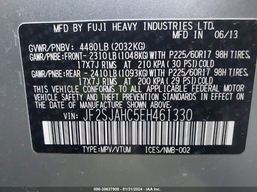 2014 SUBARU FORESTER 2.5I LIMITED - JF2SJAHC5EH461330
