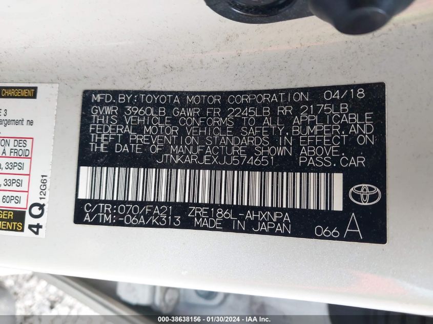2018 TOYOTA COROLLA IM - JTNKARJEXJJ574651