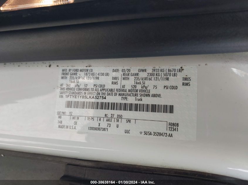 2020 FORD TRANSIT-150 - 1FTYE1Y85LKA52754