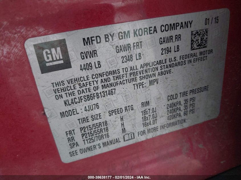 2015 BUICK ENCORE CONVENIENCE - KL4CJFSB6FB131467