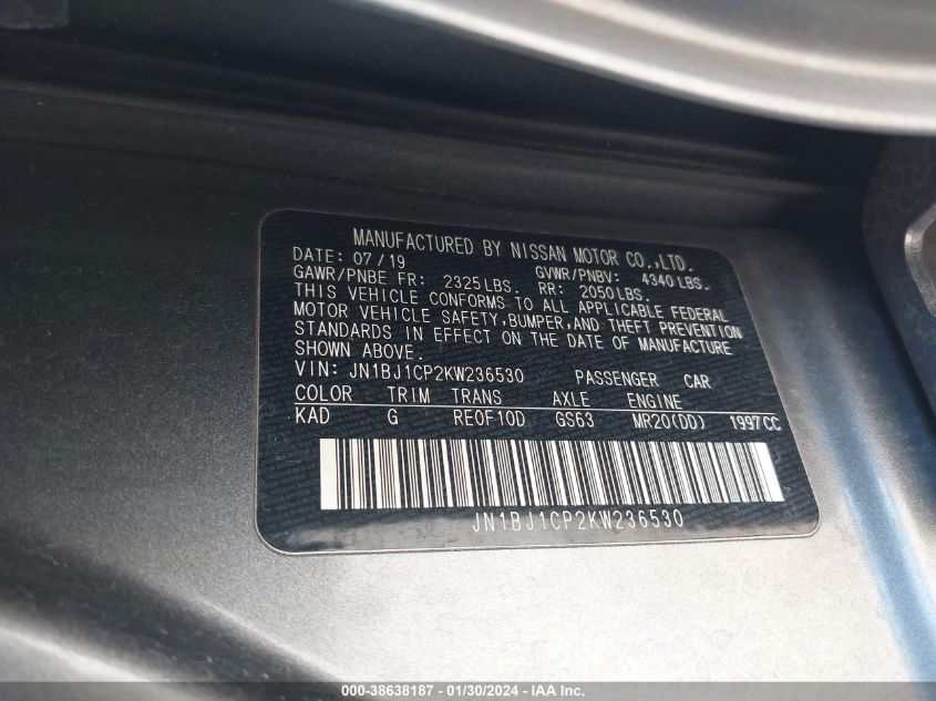 2019 NISSAN ROGUE SPORT SV - JN1BJ1CP2KW236530