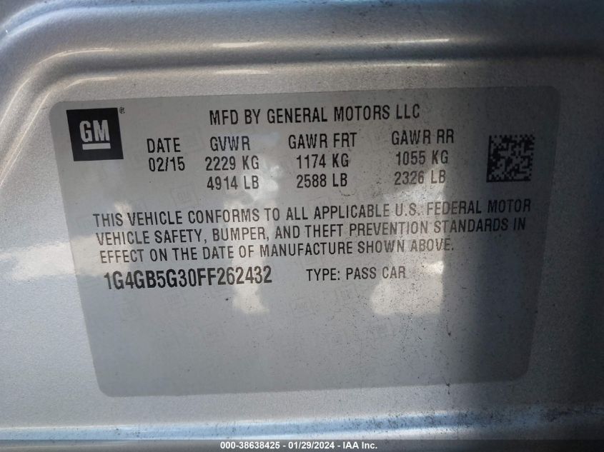 2015 BUICK LACROSSE LEATHER - 1G4GB5G30FF262432
