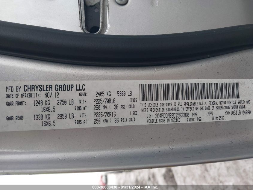 2013 DODGE JOURNEY SE - 3C4PDCAB9DT583360