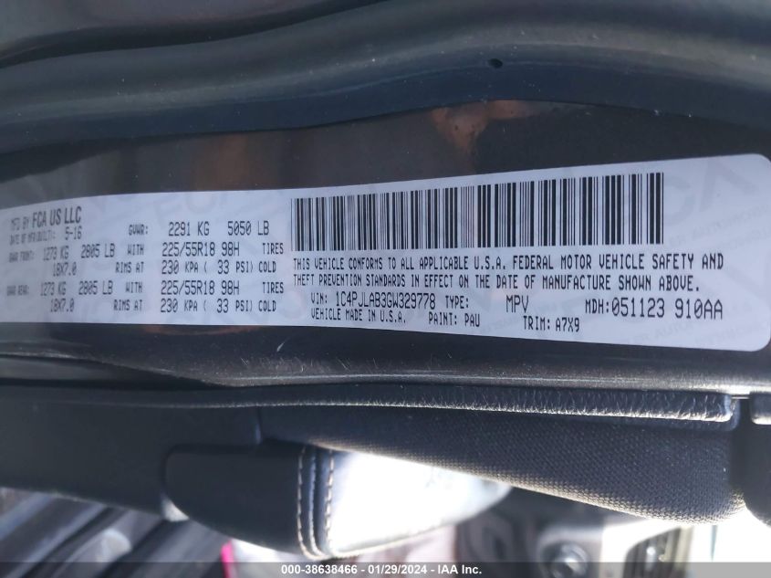 2016 JEEP CHEROKEE ALTITUDE - 1C4PJLAB3GW329778