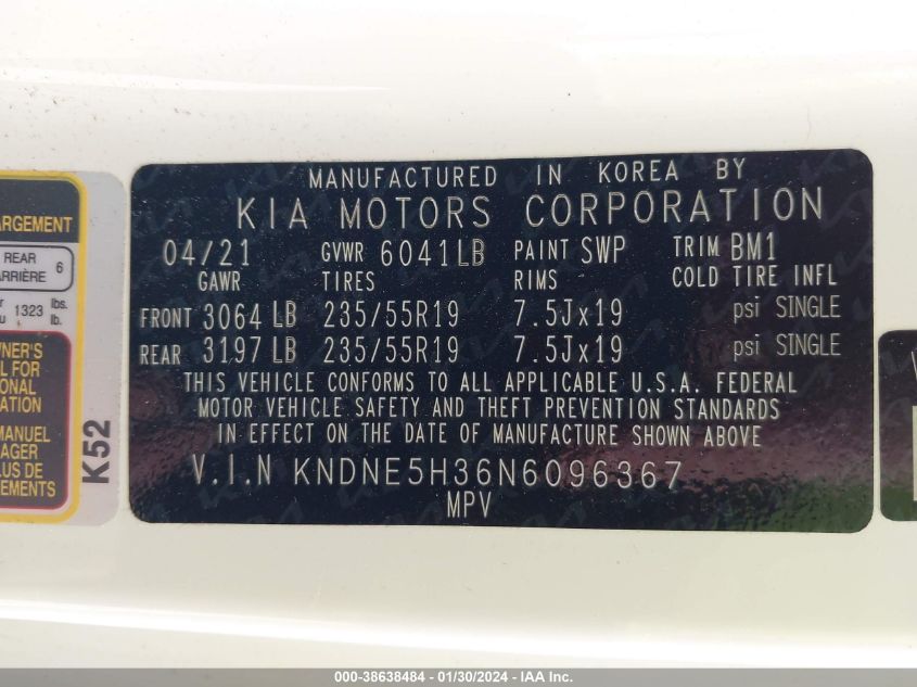 2022 KIA CARNIVAL MPV SX KNDNE5H36N6096367