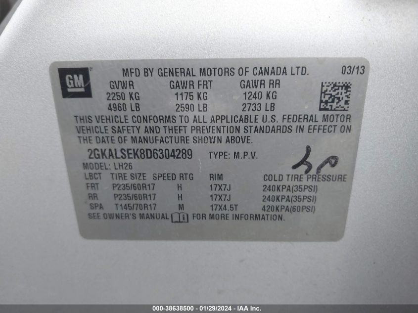 2013 GMC TERRAIN SLE-2 - 2GKALSEK8D6304289