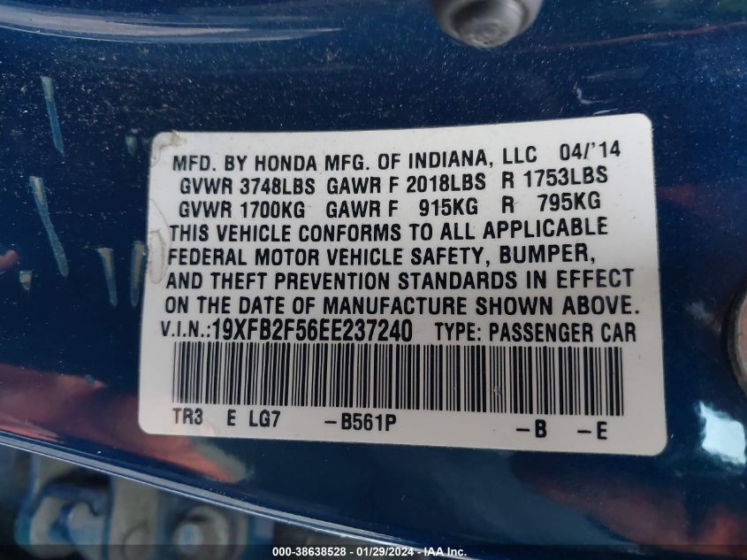 2014 HONDA CIVIC LX - 19XFB2F56EE237240