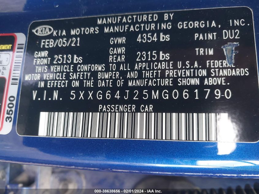 2021 KIA K5 GT LINE - 5XXG64J25MG061790