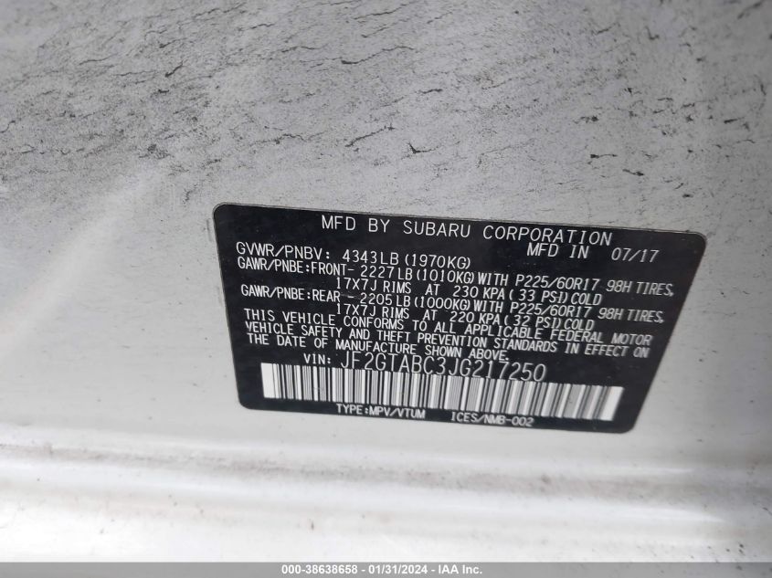 2018 SUBARU CROSSTREK 2.0I PREMIUM - JF2GTABC3JG217250