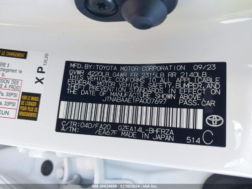 2023 TOYOTA GR COROLLA CORE JTNABAAE1PA007697