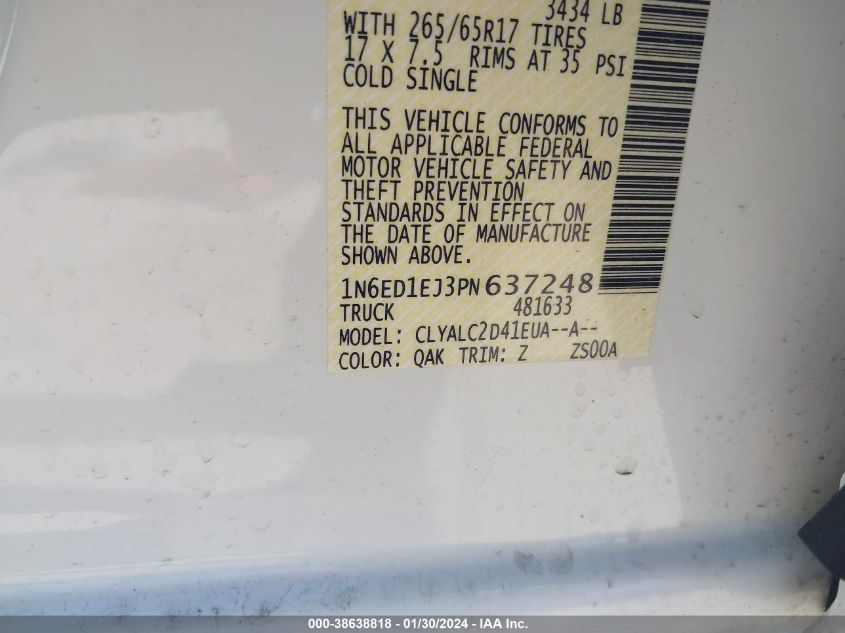 2023 NISSAN FRONTIER S/SV/PRO-X - 1N6ED1EJ3PN637248